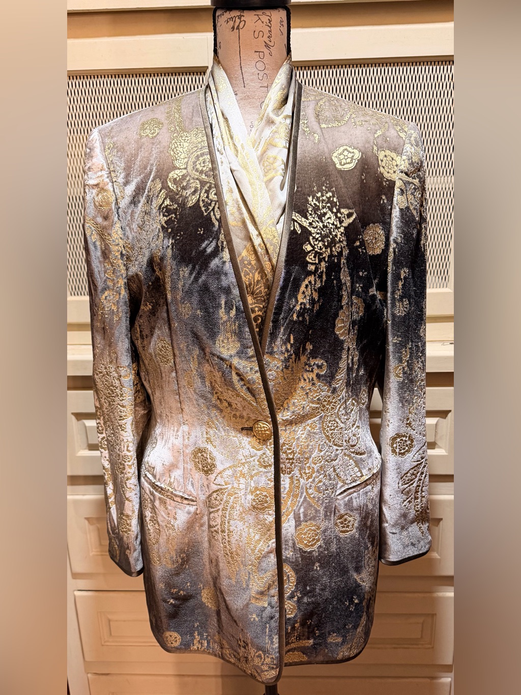 Vintage Escada Margaretha Ley 3-Pc Gold Baroque Velvet & Silk Set